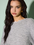 Lace Trim Bow-Decor Draped Sweater image 4