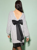 Lace Trim Bow-Decor Draped Sweater image 3