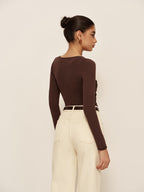 V-Neck Cutout Pleated Slim Knit Top image 6
