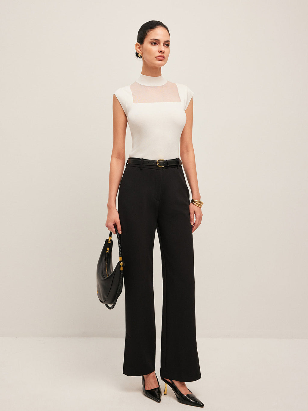 Mesh Panel Mock Neck Top image 4