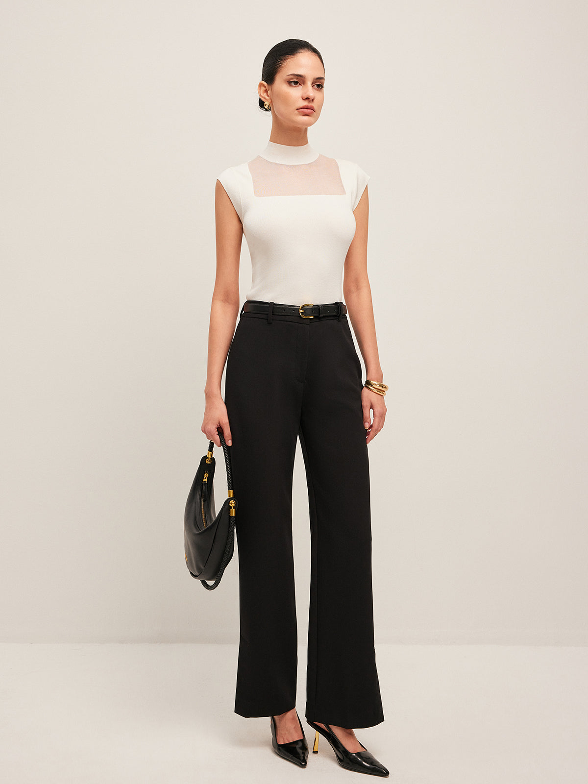 Mesh Panel Mock Neck Top image 4