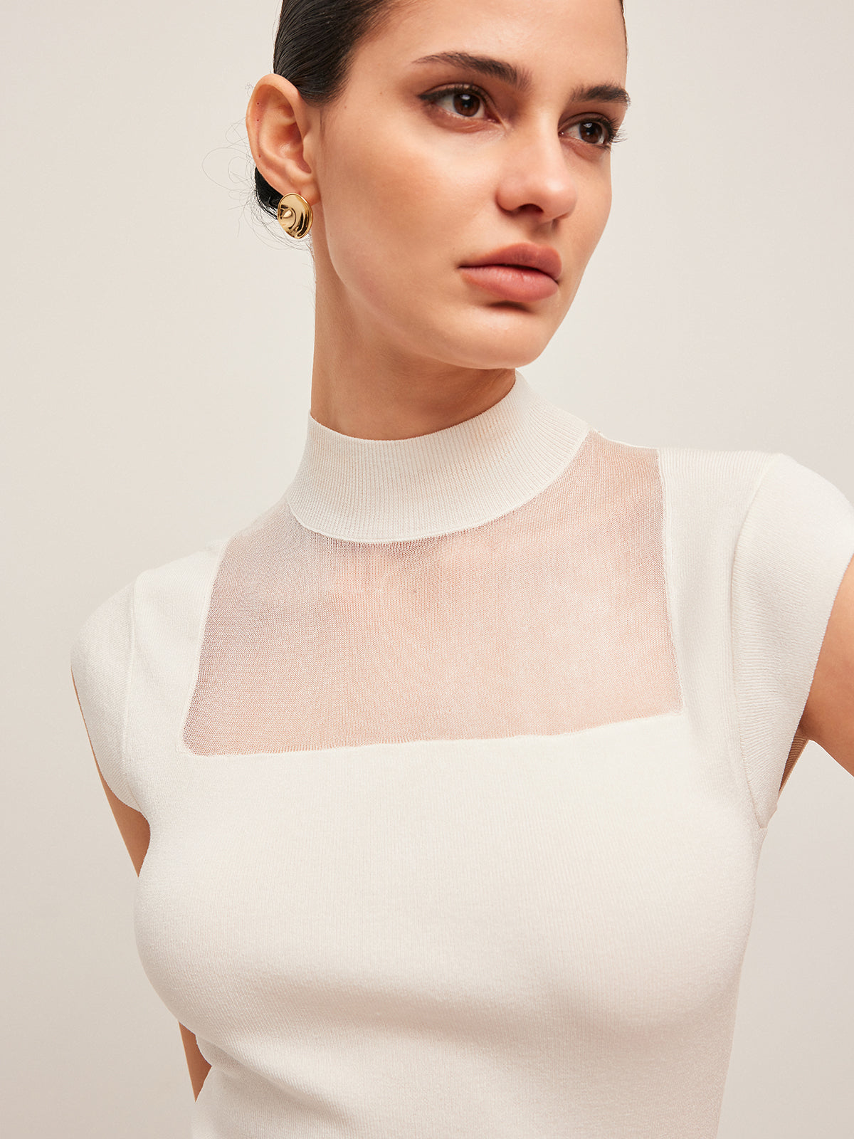 Mesh Panel Mock Neck Top image 6