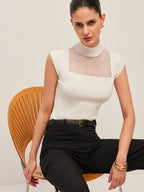 Mesh Panel Mock Neck Top image 5