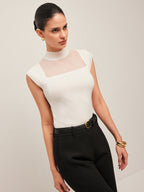 Mesh Panel Mock Neck Top image 3