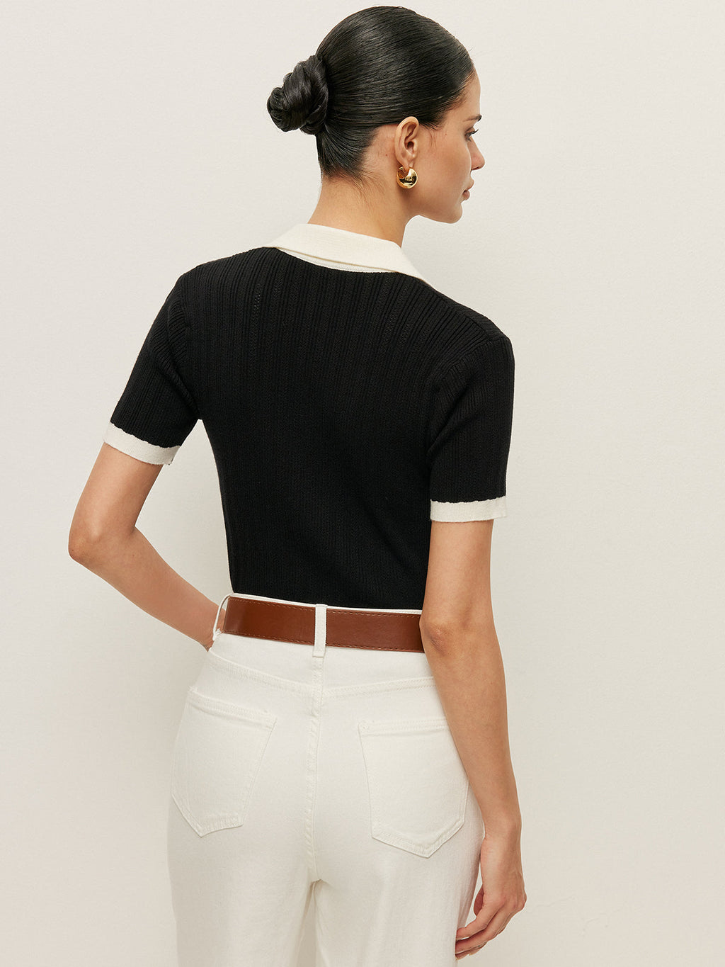 Collared Button Detail Ribbed Knit Top image 4