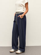High-Waist Drawstring Denim Pants With Pockets image 2