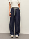 High-Waist Drawstring Denim Pants With Pockets image 1