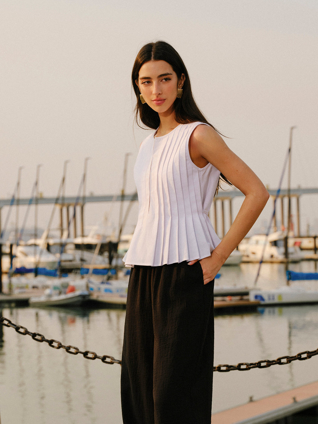 Cotton & Linen Pleated Back Tie Top image 1
