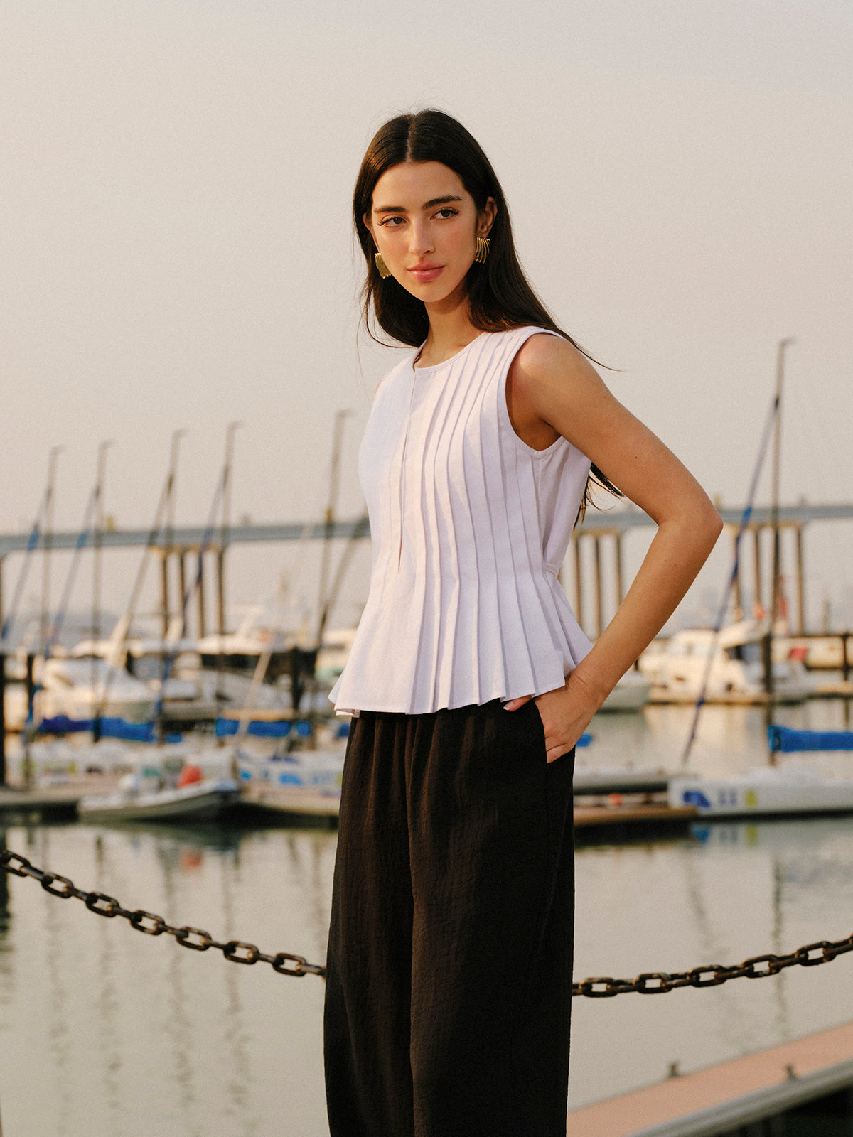 Cotton & Linen Pleated Back Tie Top image 1
