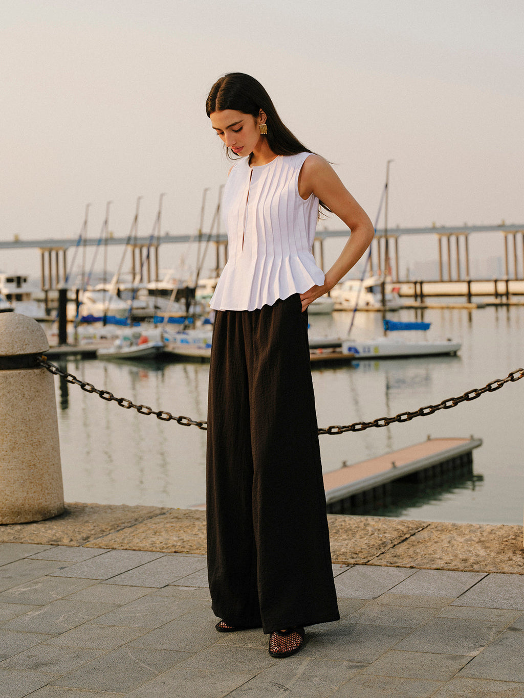 Cotton & Linen Pleated Back Tie Top image 8