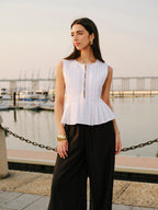 Cotton & Linen Pleated Back Tie Top image 6