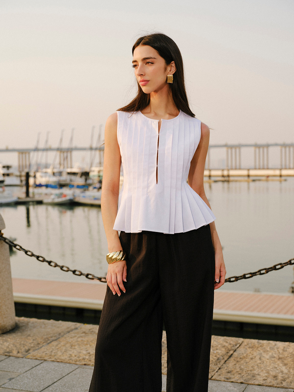 Cotton & Linen Pleated Back Tie Top image 6