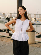 Cotton & Linen Pleated Back Tie Top image 3