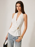 Crisscross Neckline Metal Detail Sleeveless Blouse image 1