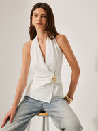 Crisscross Neckline Metal Detail Sleeveless Blouse image 6