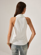 Crisscross Neckline Metal Detail Sleeveless Blouse image 4