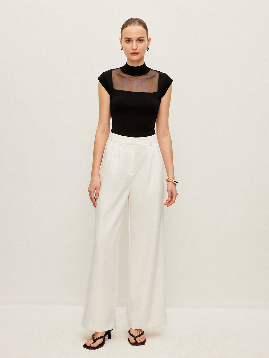 Mesh Panel Mock Neck Top image 2
