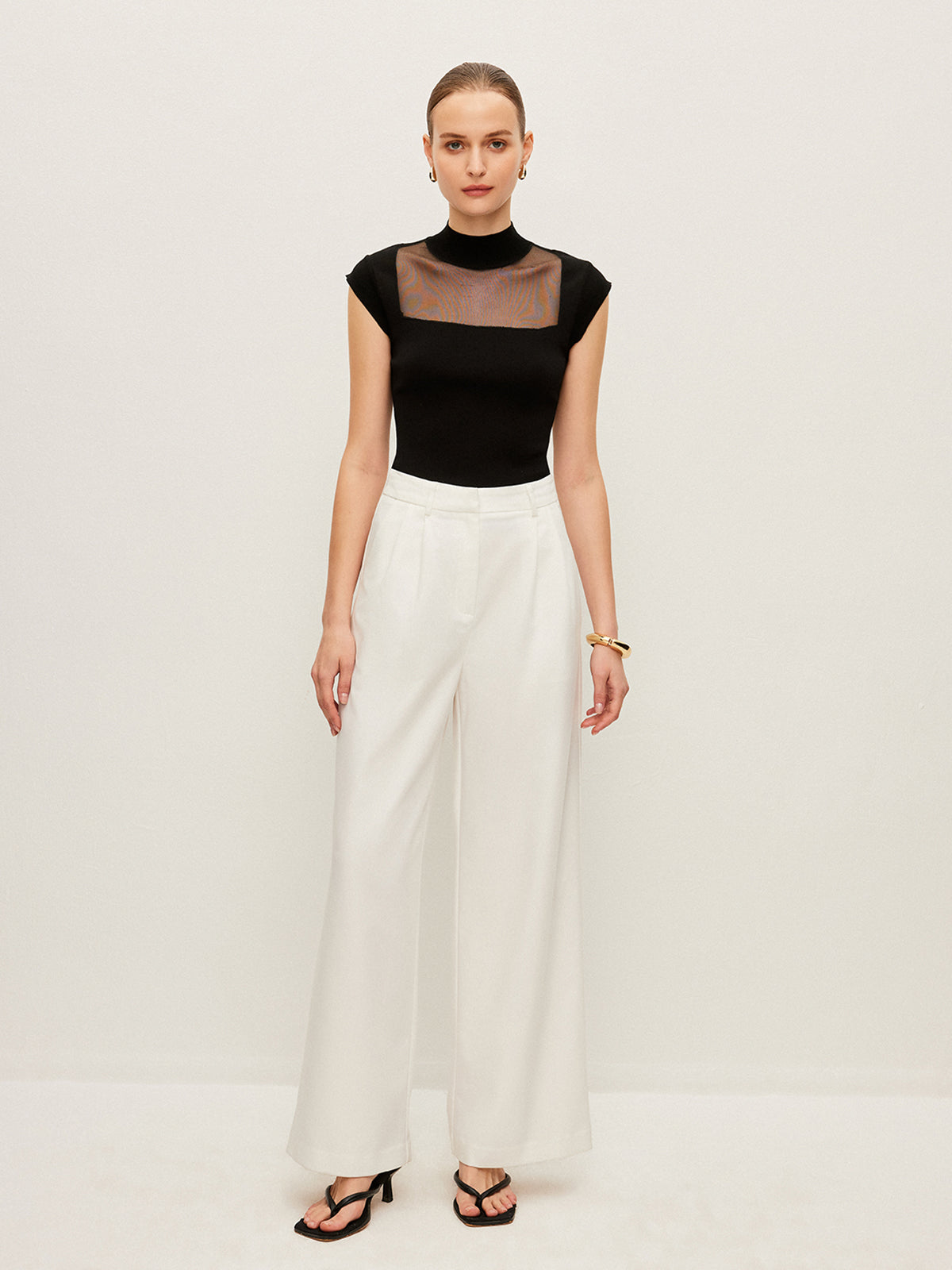 Mesh Panel Mock Neck Top image 2