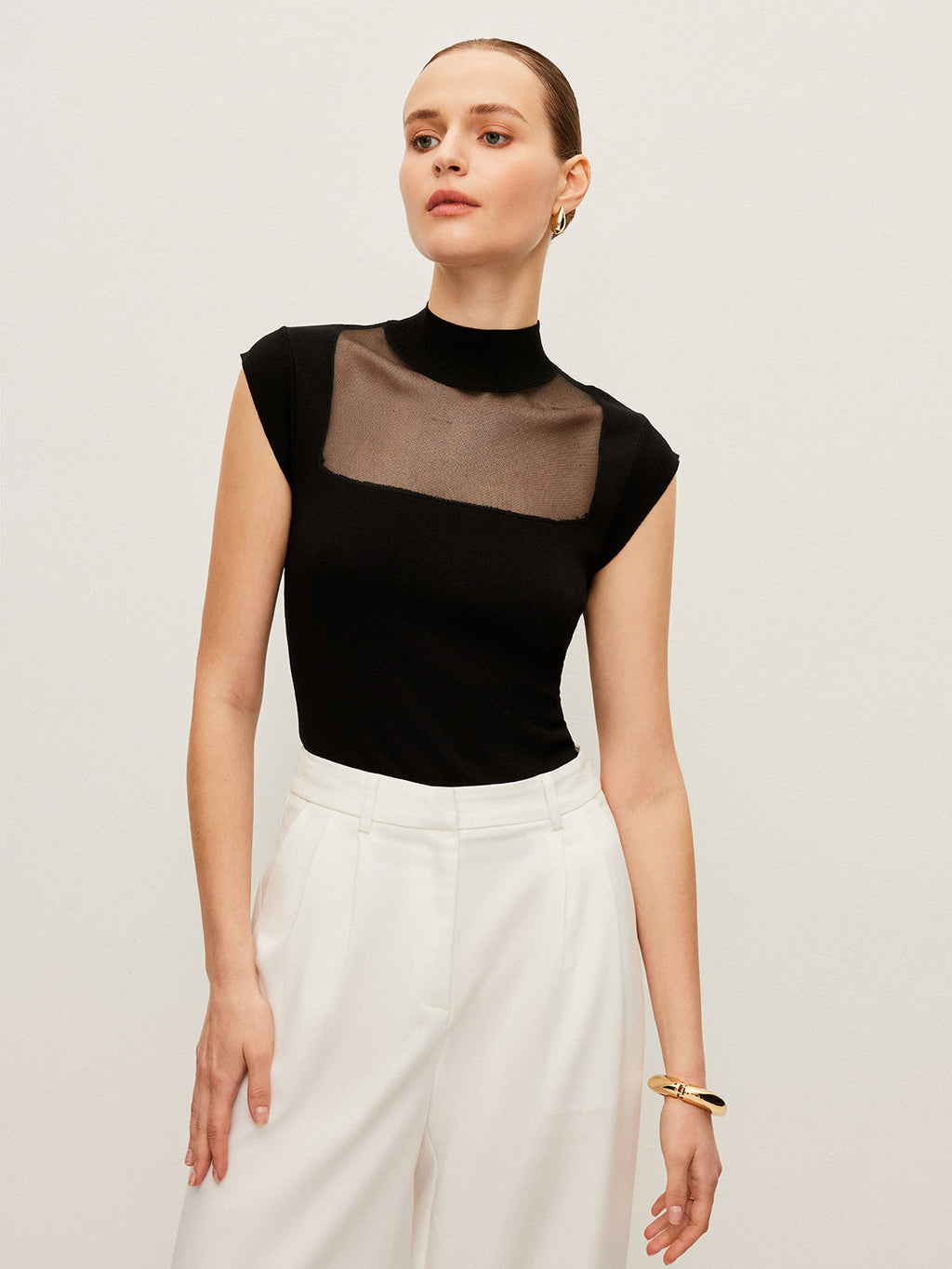 Mesh Panel Mock Neck Top image 8