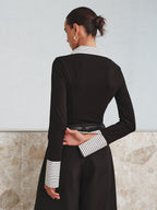 Mock Two-Piece Long-Sleeve Two Tone Polo Top image 3