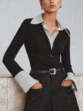 Mock Two-Piece Long-Sleeve Two Tone Polo Top image 1