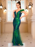 Backless Green Sequin Party Dress image 5