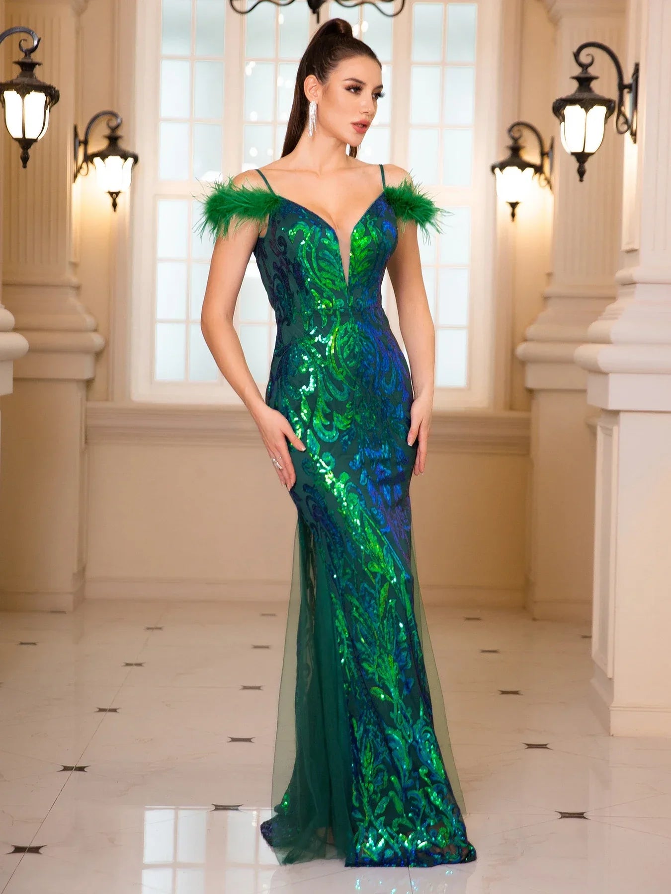 Backless Green Sequin Party Dress image 3
