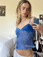 Blue Mesh Halter Crop Top image 5