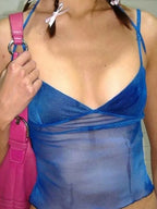 Blue Mesh Halter Crop Top image 6