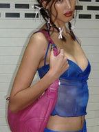Blue Mesh Halter Crop Top image 3