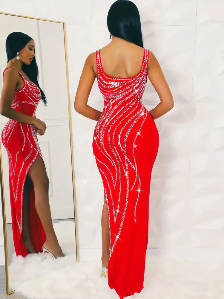 Rhinestone Slit Maxi Party Dress image 2