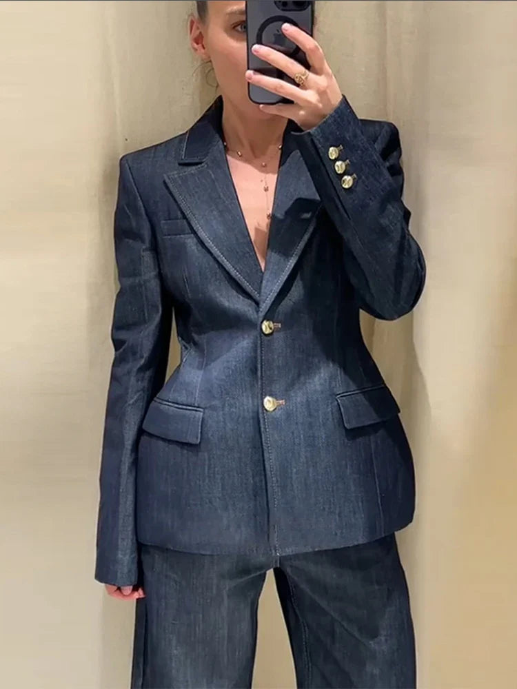 Denim Jacket High Waist Jeans Office Two Piece Set image 2