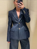Denim Jacket High Waist Jeans Office Two Piece Set image 2