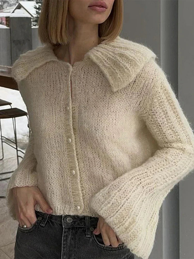 Lapel Pearl Single-breasted Cardigan image 1