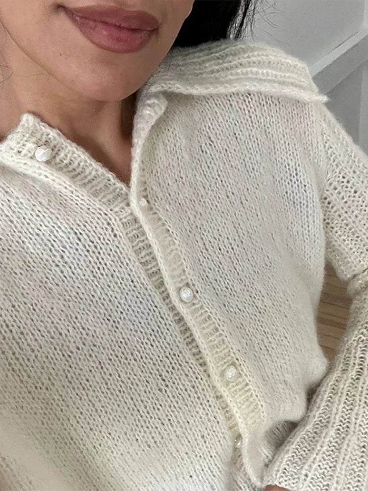 Lapel Pearl Single-breasted Cardigan image 2