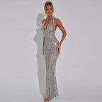 Chic Sparkling Sequin Women's Backless Maxi Sexy Deep Party Dress image 8