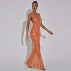 Chic Sparkling Sequin Women's Backless Maxi Sexy Deep Party Dress image 9