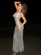 Chic Sparkling Sequin Women's Backless Maxi Sexy Deep Party Dress image 3