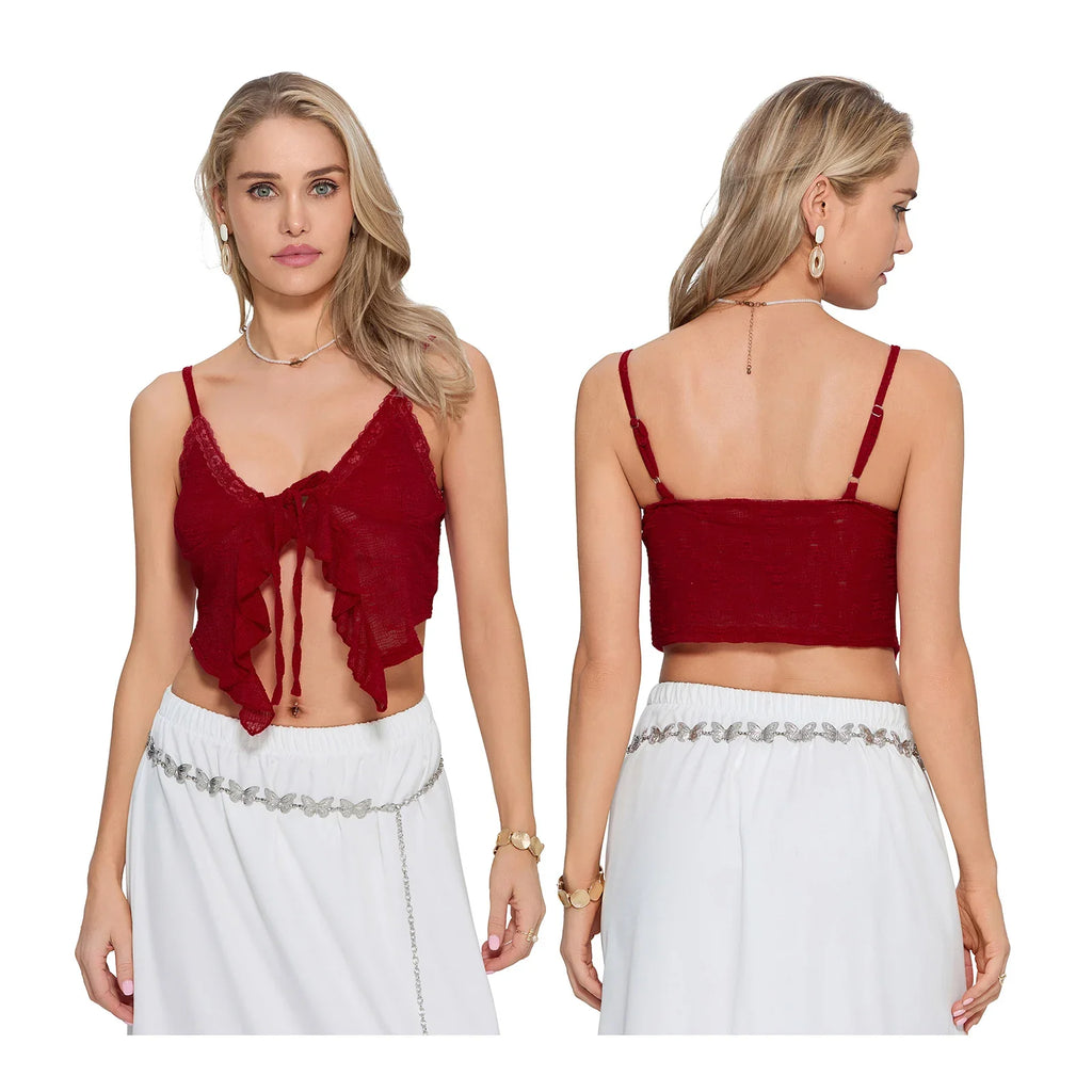 Ruffled Lace Trim Crop Top image 7