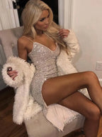 Glitter V-Neck Split Party Dress image 4