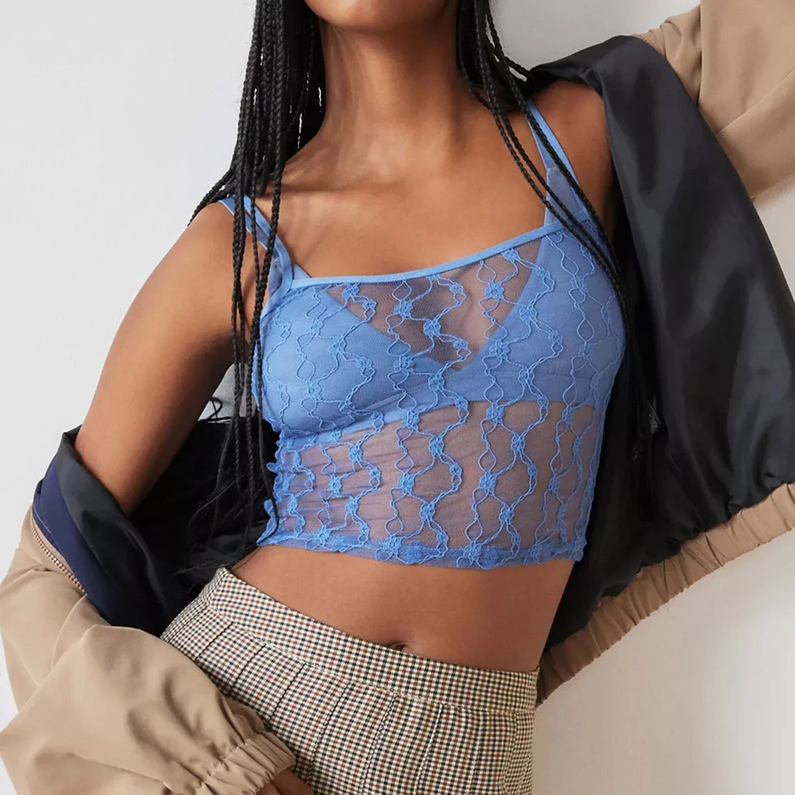Sheer Mesh Square Neck Crop Top image 3