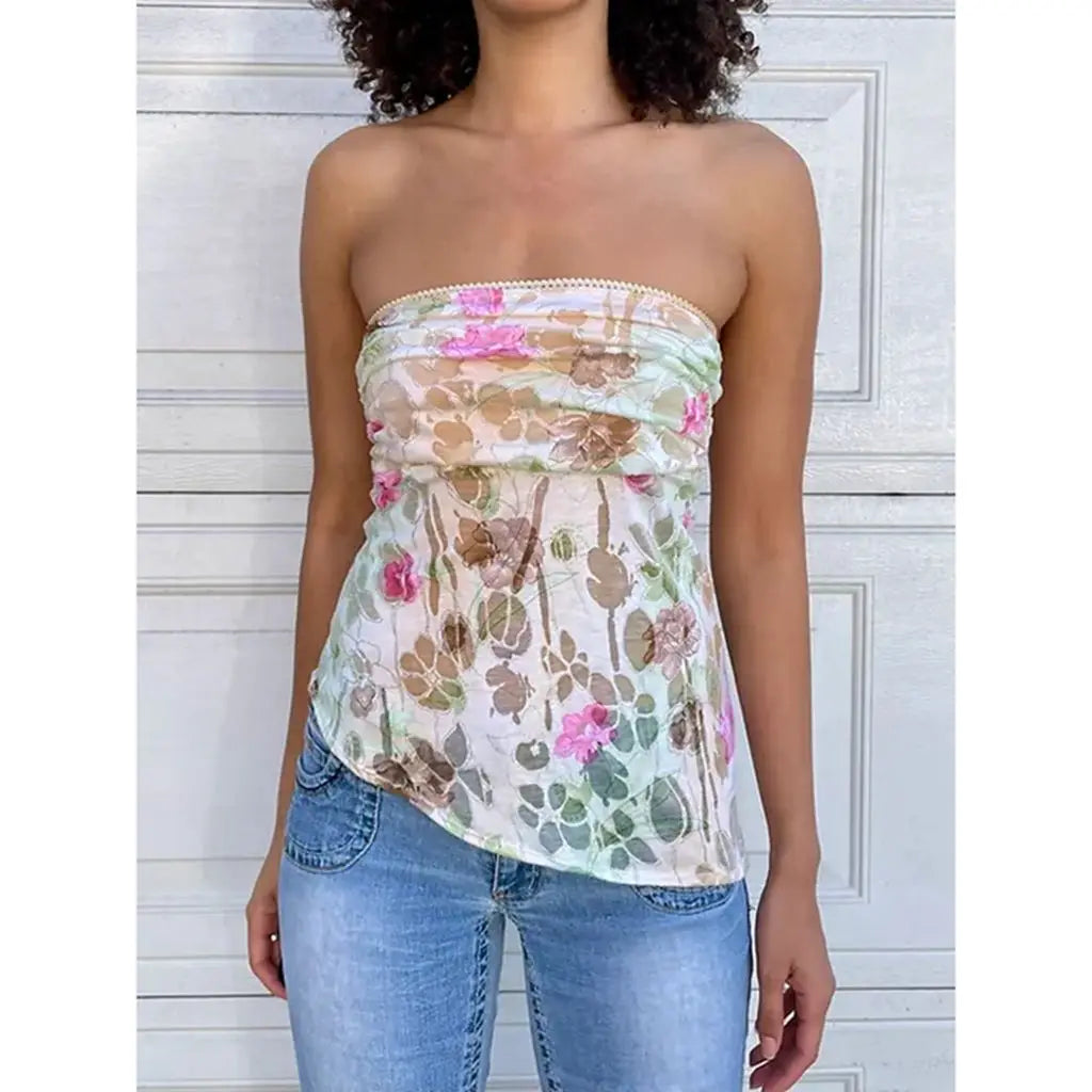 Strapless Flower Print Crop Top image 2