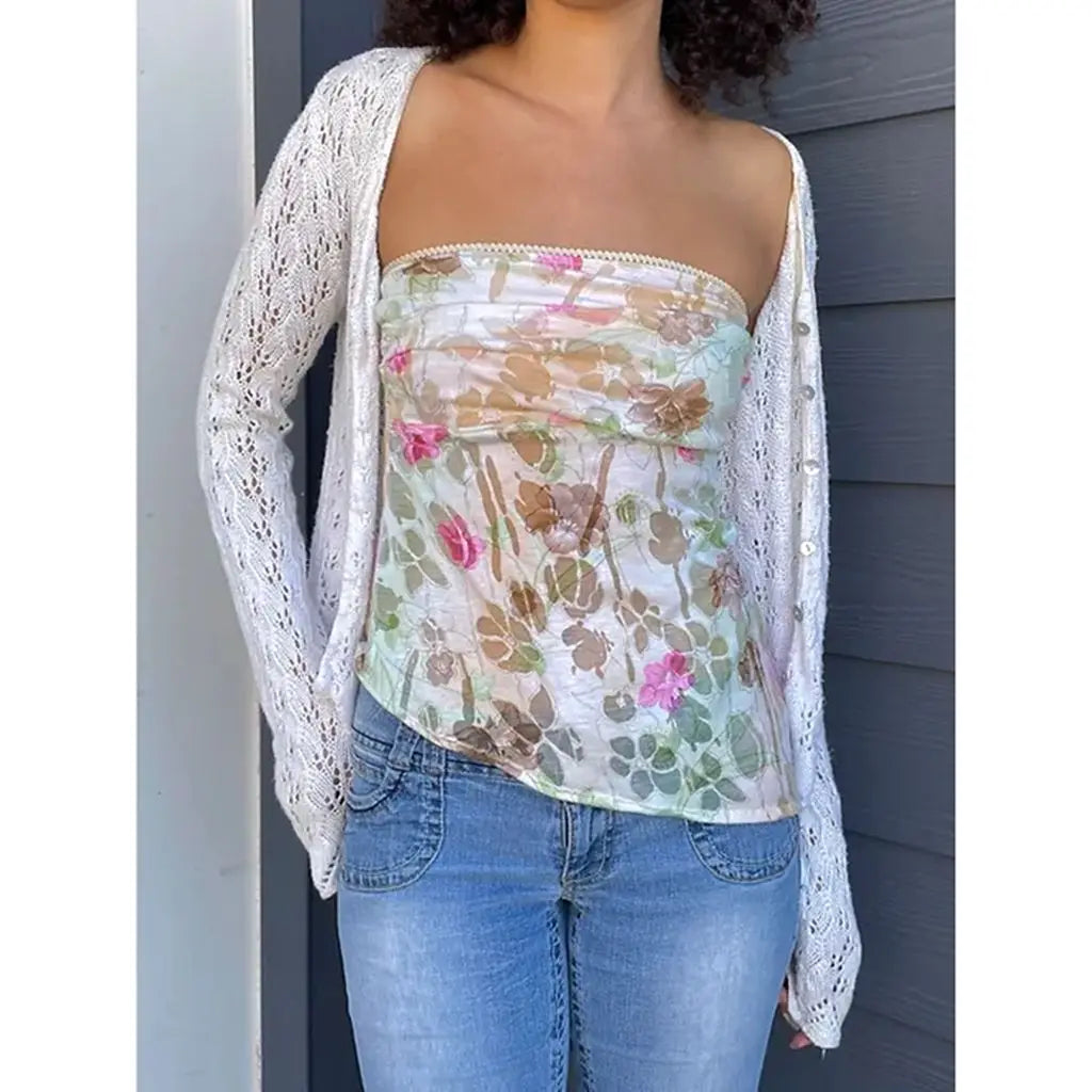 Strapless Flower Print Crop Top image 3