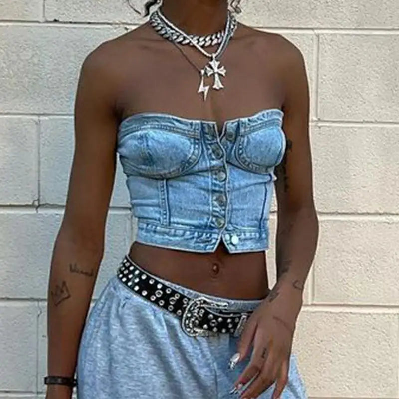 Button-Down Smocked Crop Top image 3