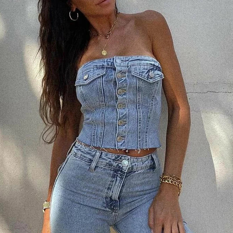 Button-Down Smocked Crop Top image 1