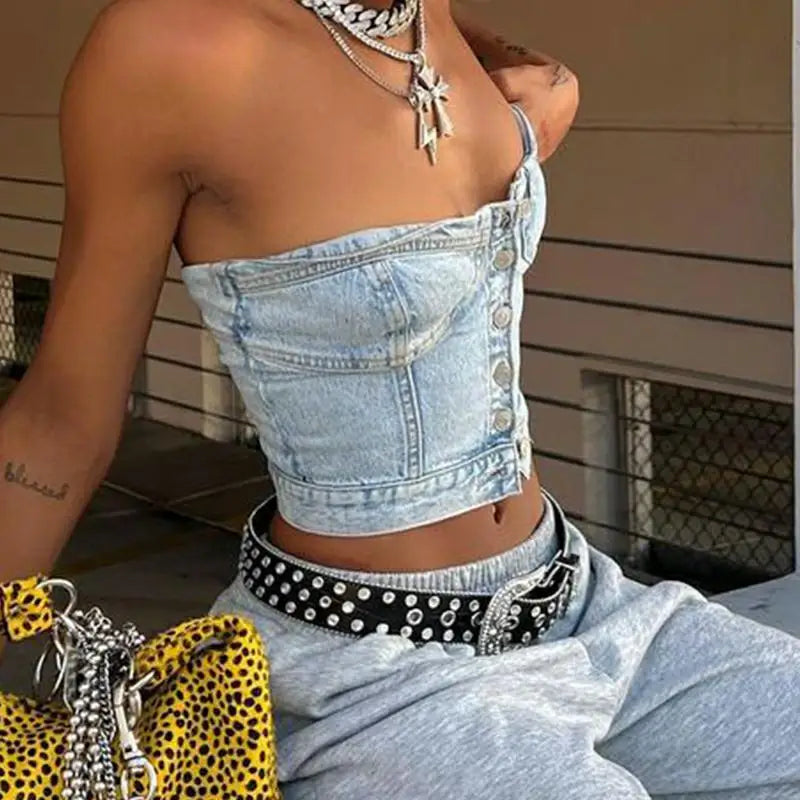 Button-Down Smocked Crop Top image 5