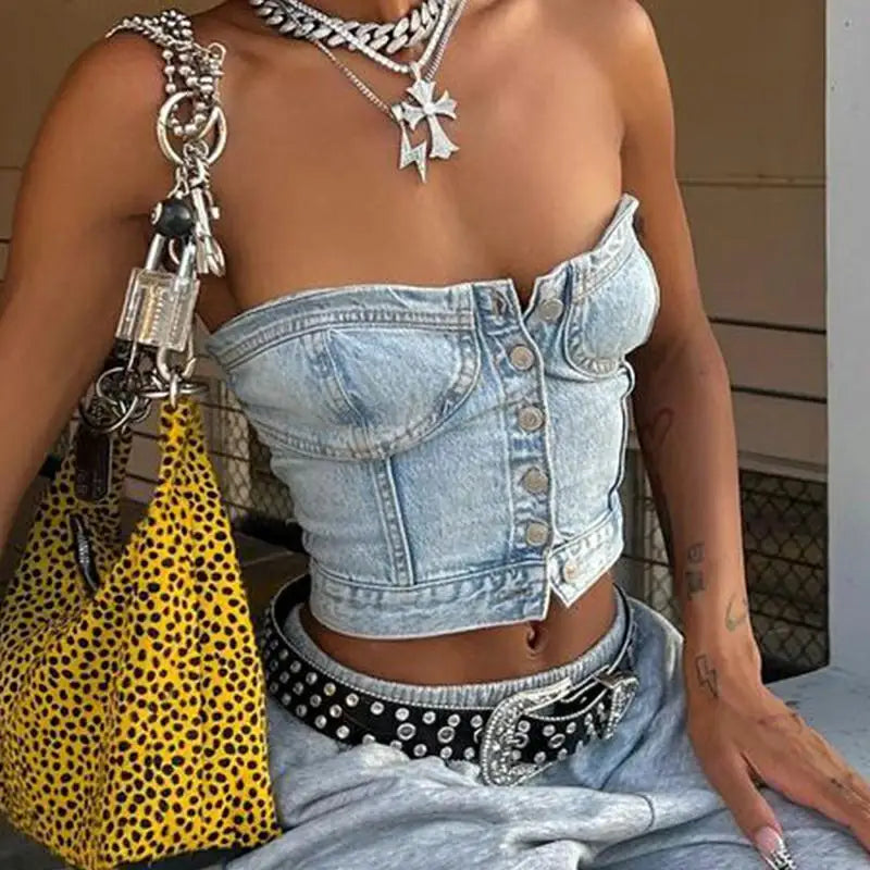 Button-Down Smocked Crop Top image 4