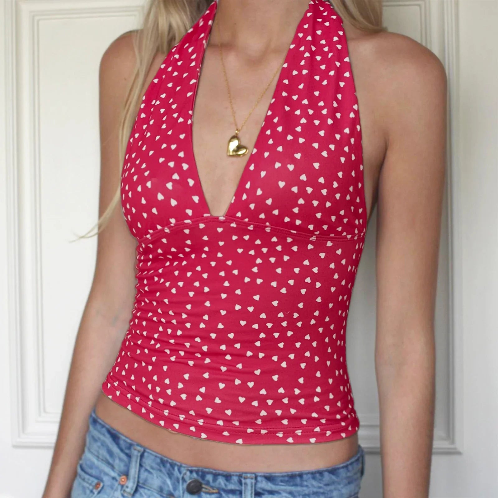 Plaid Heart Lace-Up Crop Top image 6