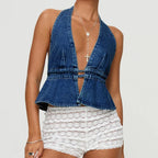 Bow Tie-Up Denim Crop Top image 1