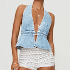 Bow Tie-Up Denim Crop Top image 3